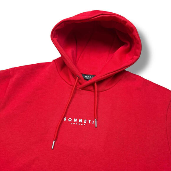 Sonneti London Hoodie Mens L Red Spellout Hooded Fleece Streetwear Relax Casual - Picture 4 of 10